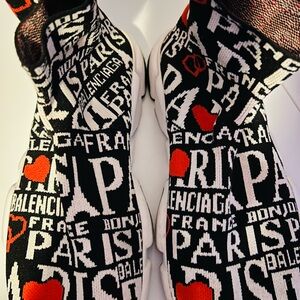 Balenciaga Black and White Paris Print Sneakers